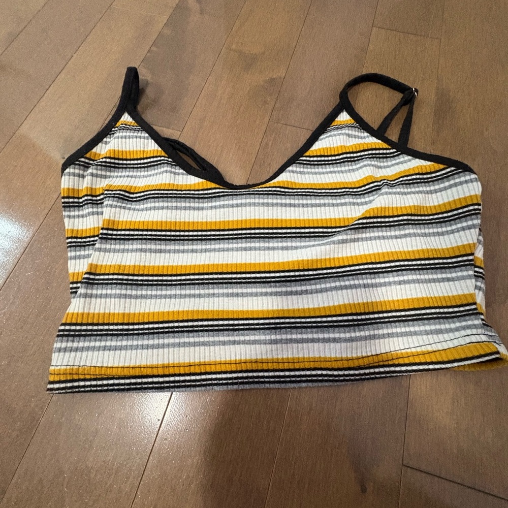 SHEIN Yellow and Black Striped Crop Top
